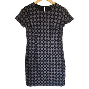 Banana Republic Factory Gray Black Geometric Eyelet Short Sleeve‎ Sheath Dress
